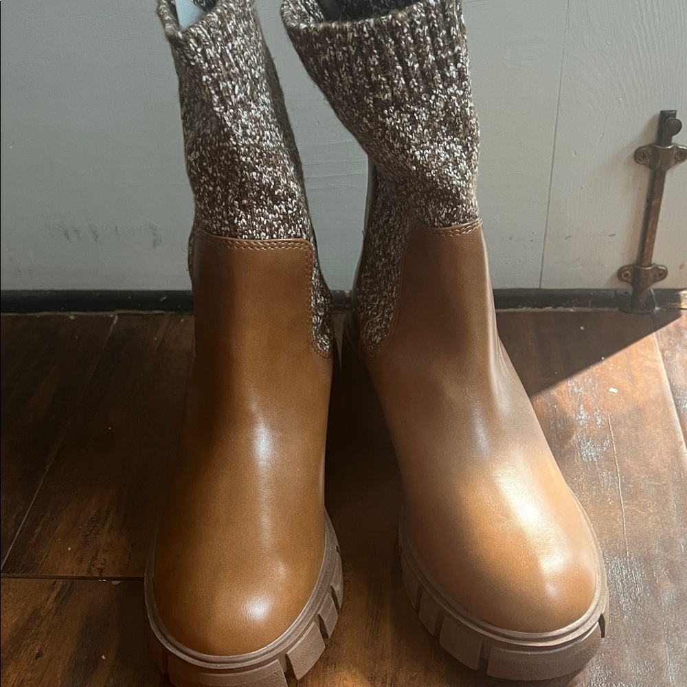 Universal Thread Brown And Knit Ankle Booties - image 2